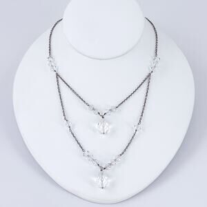 Double Drop Crystal Necklace | Estate Sterling Silver 925 | 15.5”